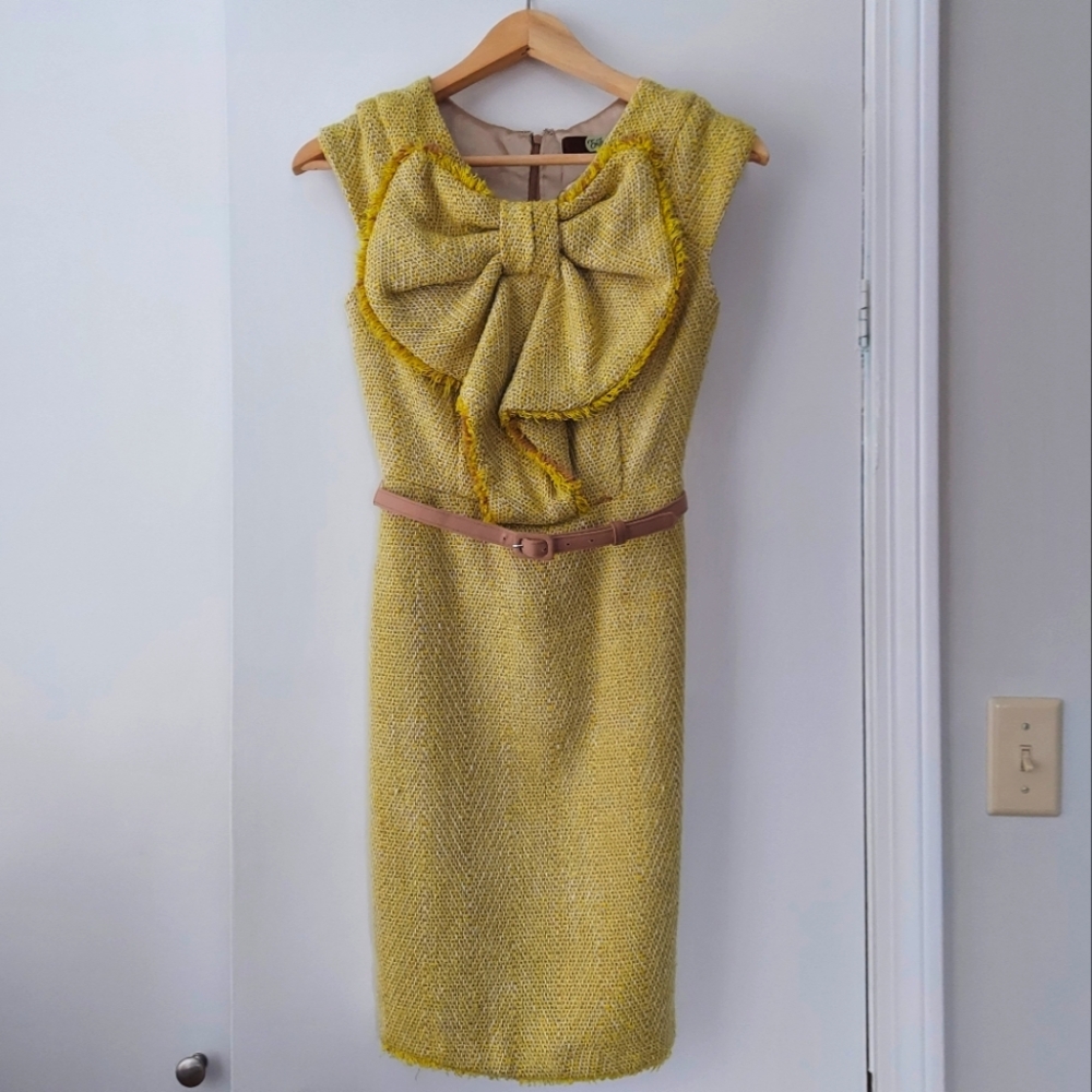 Anthropologie Eva Franco yellow tweed sheath dress 0
